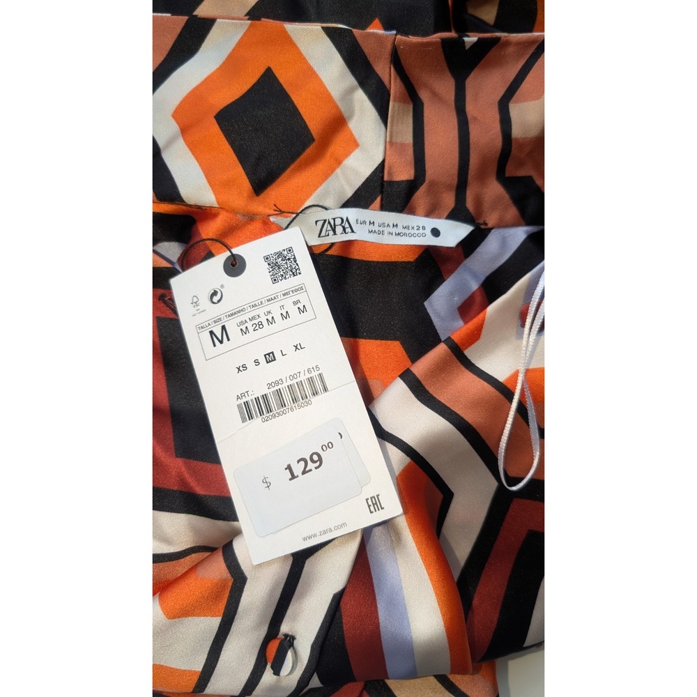 Zara Satin Geometric Jumpsuit Retro 70s Print Long Sleeve Wide Leg NWT Sz M - Picture 10 of 14